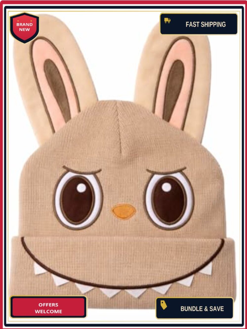 Plush Bunny Ear Beanie Costume Hat Adult Unisex Cosplay